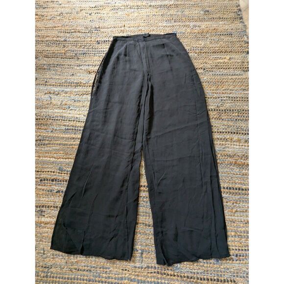 Vtg Cache Black Breakaway Wide Leg Ultra High Rise Pants Size 10 Chiffon Rayon - Picture 2 of 8